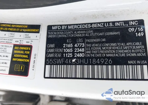 2017 Mercedes-Benz C 300 4Matic из США, поврежденный, VIN 55SWF4KB3HU184926